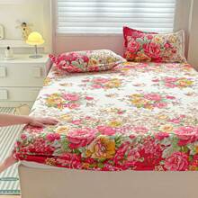 2pcs/3pcs Floral Pattern Fitted Sheet Set, Comfortable Breathable Soft & Snug Fit, Machine/Hand Washable, All Seasons, Mattress Height 11.81 Inches/30cm