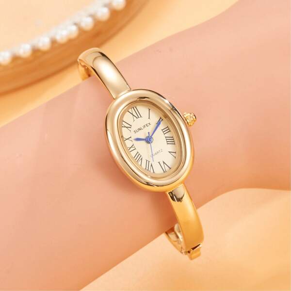 1pc New Fashionable Bracelet Watch For Women,Retro Luxury Simple Elegance Quartz Watch Suitable For Daily Wear, Work, And As A Gift For Ladies Or Students.