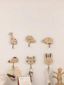 3/5pcs Cartoon Animal Wooden Decorative Wall Hook Set, DIY Home Storage & Organization Hooks For Bedroom, Bathroom, Dorm, Random Color