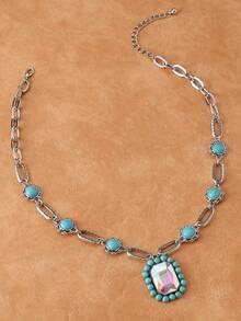 1 件优雅波西米亚绿松石串珠项链，适合女士，适合度假