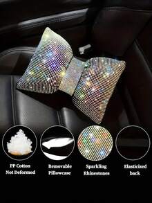 2pcs/1pc Shiny Car Pillow - Car Headrest Bow Neck Support Pillow, Driver Specific, With Shiny Rhinestone Bow Neck Support Accessory, Sleep Travel Support Neck Pillow, Shiny Rhinestone Interior Accessory, Suitable For Women - one-size - View 5