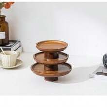 1 件高端木制蛋糕架、面包和糕点展示托盘、茶会小吃、甜点和水果展示盘 - 原木色 - 查看 5