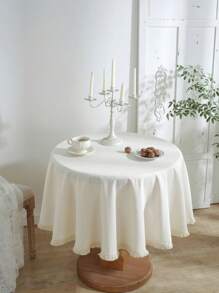 1pc Beige Round Tablecloth, Minimalist Solid Color Thickened Dust-Proof Tablecloth Suitable For Holiday Gatherings, Daily Home Use And Tabletop Decor