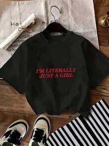 Camiseta de Manga Corta de Cuello Redondo Estilo Casual para Mujeres - Top de Punto Holgado y Transpirable, Diseño Retro Elegante con Letras Artísticas y Estampado de Animales, Adecuada para el Trabajo, Fiesta Primavera Verano - Negra, Blanca, Gris y Varios Colores, Camiseta Retro, Cómoda para el Uso Diario - Negro - Ver 1