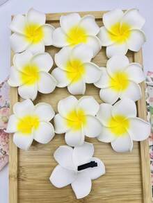4 Stücke/2 Stücke Fritierte Plumeria Haarclips, Strandurlaub Stil Fotoshooting Haarclips, elegante Mode Haaraccessoires, Kleidungsaccessoire Heim Badezimmer Dekoration Herbst Dekoration Schul-Haarschmuck - Weiss - Übersicht 12