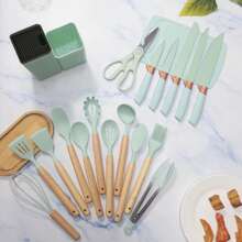 Silicone Kitchen Utensil Set - 19pcs Cooking Utensils Set With Turner Spatula Spoon Ladle Tongs Knives For Non-Stick Cookware, Heat Resistant Kitchen Utensil Set With Knives