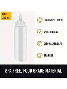 3/5/8-Piece Plastic Squeeze Bottle, 8-Ounce Leak-Proof Condiment Container For Ketchup, Mustard, Mayonnaise, Syrups, Sauces, Seasonings, Oils And Honey - Red, Yellow And White Liquid Dispensers For Ketchup Squeeze Bottles With 100% Waterproof Label