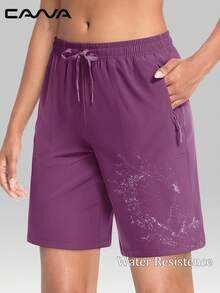 Cavva 女士防水速干5英寸轻便透气弹力腰抽绳三拉链口袋短裤，适合户外徒步和日常休闲穿着（尺码偏大，建议选购小一码）夏季 - 紫色 - 查看 6