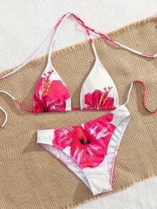 3pcs/Set Sexy Random Printed Beach Bikini, Summer Swimsuit For Vacation - White - View 6