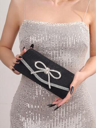 حقيبة مساء مزينة بحجارة الراين للنساء، حقيبة حفلات الزفاف الراقية المزينة بالترتر والشريط المعدني للكتف والفيونكة، منتج أنيق لحفل التخرج وعشاء العروس والمناسبات الرسمية