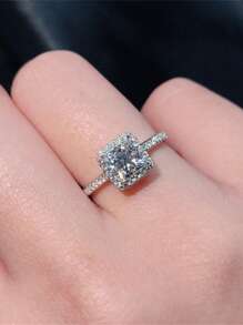 Bague géométrique carrée en argent sterling 925 avec cubic zirconia cubique, cadeau de bijoux de haute qualité pour femmes