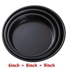 6-10inch Black Carbon Steel Circular Pizza Baking Tray Anti Stick Cake Baking Pan Microwave Oven Baking Tray Pie Tray Cookie Trays For Kitchen Restaurant