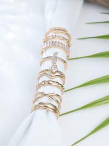 10 piezas Juego de anillos delicados y redondos de circonita cúbica, anillos cruzados, anillos con extremo abierto, anillos irregulares, obsequios de joyas preciosas para regalos cotidianos para mujeres