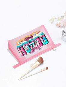 Set di borse a rete di grande capacità, borsa a rete con stampa a motivo da spiaggia, borsa a rete da spiaggia, borsa a rete per cosmetici, borsa da spiaggia impermeabile pieghevole di grande capacità, borsa da spiaggia a rete con decorazione a lettera - Rosa - Visualizzare 8