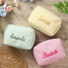 Personalized Makeup Bag With Name, Custom Makeup Bag Organizer, Monogram Make Up Bag, Bridesmaid Box, Cosmetic Care Package For Her Toiletry, Space-Saving,Letter,Striped Exquisite,Stylish,Tidy,Contracted,Casual,Girls Gift,Wedding Gifts,Bridal Gifts,Wedding,Wedding Items,Holiday Gift Ideal Gifts For Her Girlfriend,Family,Friends For Anniversaries,School Supplies,Back To School,School Gift,For Office,For School,For Classroom,For Teacher Gifts,For University,For Colleague,For Dorm Rooms,For Teacher,For Boys And Girls,For Teenagers,Junior High School Students,Middle School Students,High School Senior High School Students,College Students,University Students,Freshman,Sophomore,Underclassmen
