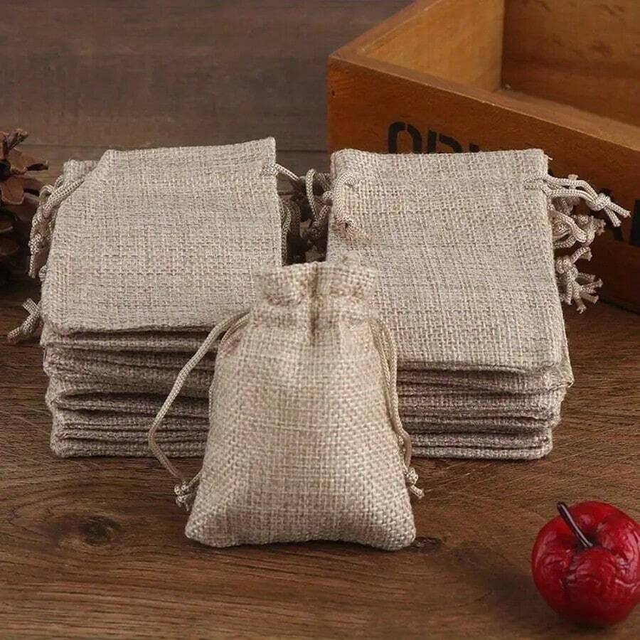25/50/100 chiếc Túi vải bố có dây rút Túi quà tặng bằng đay Túi quà tặng đám cưới tự làm để đóng gói Túi đựng trang sức Túi gói, Vật dụng cho doanh nghiệp nhỏ - túi rút dây - Xem 1