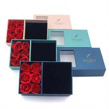 Caja regalo con 6 rosas diseño de pluma ideal para joyería anillos colgantes pulseras caja detalle especial empaque elegante organización para regalos presentación romántica fiestas eventos - Azul - Ver 3