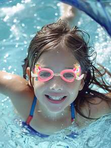 Söta tecknade simglasögon, vattentäta och imfria simglasögon, lämpliga för tonåringar och barn - Rosa - Visa 5