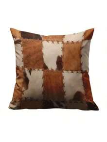 Vintage Cowhide Print Throw Pillow Covers Set Of 1, Short Plush Fabric, Rustic Patchwork Cow Hide Design, Hand Washable, Decorative Pillowcases 45*45cm With Zipper For Bedroom And Living Room,Without Pillow Core