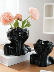 1 Pieza Florero De Resina Con Diseño De Cara Humana, Decoración De Hogar Minimalista Estilo Nórdico, Accesorio Para Arreglos Florales