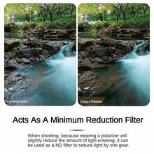 The QZSD Polarizer Of The Lightweight Era Can Rotate The Lens To Eliminate The Reflection Effect On Non-Metal Surfaces. CPL Polarizers Are Commonly Used For Photographing Landscapes And Scenery, Made Of Optical Glass, Photography Accessories, Effect Filters, Enhancing Contrast And Color For Camera Lens Filters. Available Sizes Are 40.5mm, 49mm, 52mm, 55mm, 58mm, 62mm, 67mm, 72mm, 77mm, And 82mm, Suitable For Nikon, Canon Camera Lenses. - 黑色 - 查看 4