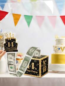 1 套生日快乐现金盒，黑金纸拉出式存钱罐，10 岁、11 岁、12 岁、13 岁、14 岁、15 岁、16 岁、17 岁、18 岁、21 岁生日快乐派对惊喜现金礼物，周年装饰现金礼品盒，节日庆祝现金装饰盒，毕业派对装饰，拉出式生日快乐卡和透明袋 - 赠送现金礼物的有趣方式，生日装饰，生日礼物，派对礼物 - 黑金色 - 查看 7