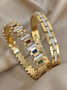 18K Gold Plated Stainless Steel Vintage Luxury Elegant Multicolor Diamond Gemstone Zirconia Bangle Bracelet Set For Women, Mom Gift Christmas Thanksgiving Halloween Wedding Rave/Prom/Party/Daily Accessories Gift For Anniversary Valentine's Day Boho Jewelry Birthday Bridesmaid Gifts