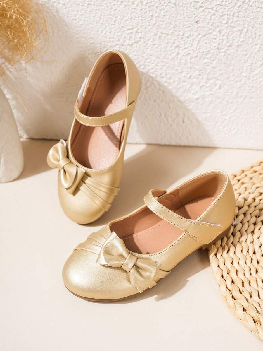 1 par de zapatos escolares tipo Mary Jane planos para niñas, adecuados para todas las estaciones - Dorado - Ver 1