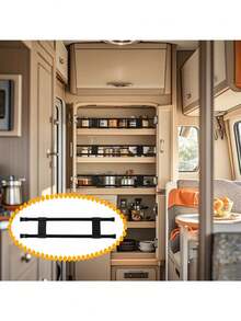 The Overhead Storage Cabinet Railing In The RV Helps Prevent Items From Falling. The RV Home Refrigerator Extendable Rod Extends The Storage Shelf And Can Be Adjusted. The Simple Fixed Rack Has A Kitchen Storage Organizer With Partition Design Inside The Cabinet.