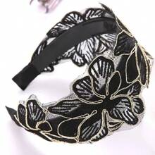 1pc Embroidered Headband For Women, Wide Lace Headpiece, Korean Sweet Mori Girl Style, Anti-Slip Hair Hoop Headbands Hairband