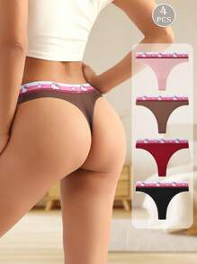 Sanrio 4 piezas Bragas tipo tanga con estampado de Hello Kitty de Sanrio de tiro bajo, suaves de algodón transpirable, estilo adorable, adecuadas para adolescentes y estudiantes