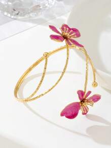 1 pieza Pulsera brazalete abierta con cabezal doble, de aleación de hierro esmaltada con diseño floral, simple y elegante, para el Día de la Madre, fiestas y uso diario