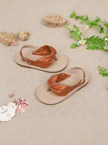 1 Pair Girls' Fashion Non-Slip Summer Slides, Comfortable Children Flat Sandals