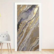 1 pièce/2 pièces Autocollant mural et de porte en PVC autoadhésif, imperméable et anti-salissure. Motif géométrique moderne 3D abstrait de couleur violette avec fini doré. Convient pour les murs intérieurs et extérieurs, les portes de placard. Disponible en plusieurs tailles.