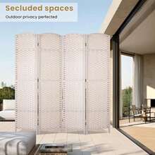 4 Panel Room Divider - Waterproof Wood Frame, Folding Screen Room Divider, Screen Room Divider, Partition Wall Divider - Room Partitions And Dividers - Beige - View 5
