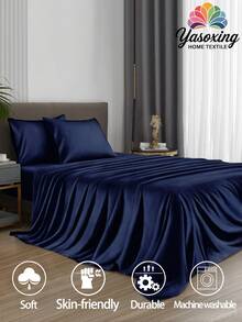 4 件套纯色海军蓝床单套件，易于护理，拉绒超细纤维柔软床上用品套件，床笠套件（1 件床单+1 件床笠+2 个枕套）纯色床笠套件，特大号双人床，全尺寸床单，深口袋，最大 11.8 英寸枕套，柔软透气，防皱，更适合睡眠，豪华酒店风格，送给妈妈爸爸朋友的礼物，宿舍床上用品，返校床上用品 - 藏蓝色 - 查看 2