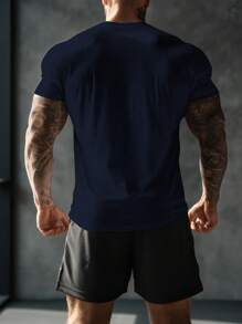 2 Stücke Herren Sommer Set - Kurzarm T-Shirt und Zugkordel Shorts, mit Rundhals Muskel Trainings T-Shirt für Gym vielseitig & bequem, Sport Outdoor Aktiv Bodybuilding Oberteil im Freundin-Stil Lässig Tragen Buchstaben & Grafik Muster, Regular Passform, Tasche Design