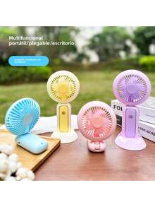 Mini Portable Handheld Small Desktop Fan USB Charging Desktop Fan With Light Folding Small Fan - Blue - View 2