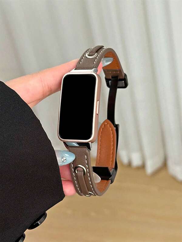 1pc Foldable Magnetic Clasp Leather Strap, Compatible With Huawei Band 9/8/7 NFC Versions