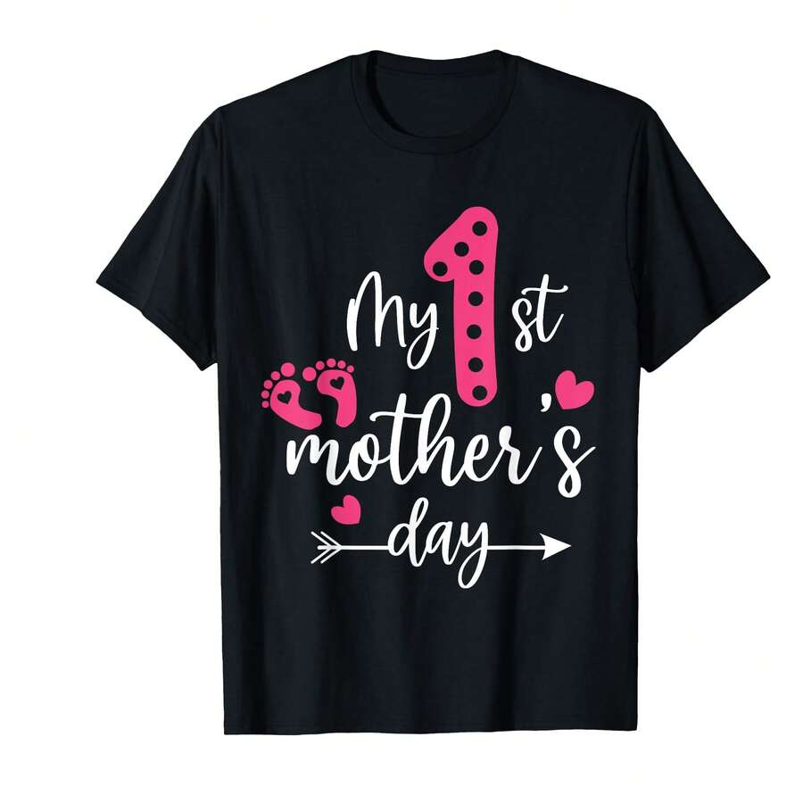 My First Mothers Day Shirt Mom Of Newborn Girl Mom Shirts T-Shirt&EX Gift Ideas - Black - View 1