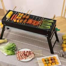 Barbecue portable et pliable avec hauteur réglable et étagère latérale intégrée - barbecue extérieur en métal robuste pour la cour, le camping, les pique-niques - design de rangement compact, housse de barbecue pour l'extérieur, finition en peinture aérosol durable