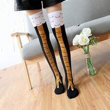 3 Pairs Of Women's Fun Chicken Claw Socks - Moisture Absorbing Knit, Black With Brown And White Stripes, Fun Cartoon Design, Suitable For Fitness And Casual Wear -3D Three-Dimensional Fun Chicken Claw Long Socks, Novel And Fashionable Accessories, Playful Pattern Socks - màu đen - Xem 6