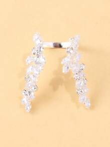 1pc Adjustable U-Shape Ring With Cubic Zirconia, Floral & Leaf Design, Versatile Accessory Ring