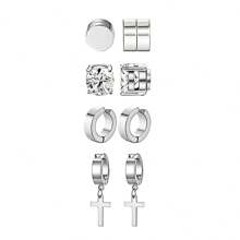 Fashionable And Minimalist Punk Style Popular Stainless Steel Ear Clip, Zirconia Magnet Ear Clip Without Ear Hole, Non Perforated Ear Clip Set Suitable For Various Occasions, Good Gift For Friends And Family, Manufacturer Direct Suitable For Both Men And Women
