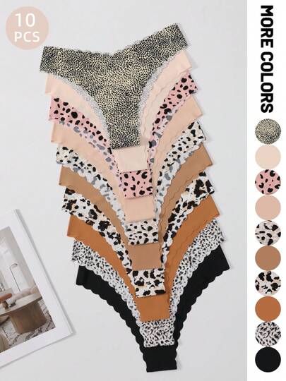 10pcs/Pack - Women's Seamless Wavy Edge Briefs, Comfortable & Sexy Skin-Friendly Fabric Ladies Seamless Briefs