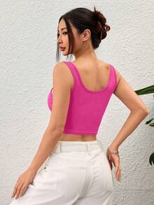 Customized Women Short Tank Top, Add Text, Choose Preferred Color And Font, Design Your Own Personalized Graphic Tee Summer - Hot Pink - View 4