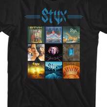 EWH Styx Collage de portada de álbum de banda de rock, camiseta de manga corta para adultos, camisetas gráficas - Negro - Ver 1
