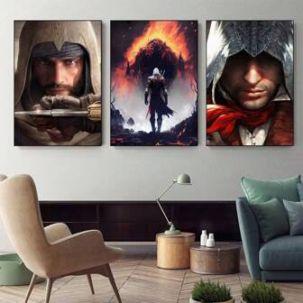 1 pièce/3 pièces Affiches murales avec cadre en option Personnages de jeux classiques à haute note Affiches d'Assassin's Creed Convient aux murs résidentiels et de dortoirs, décoration de salon et de bar, salle à manger ou salle de bain, décoration de chambre, haute qualité, art sur canevas d'intérieur/extérieur
