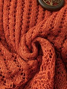 Solid Color Lace Patchwork Sheer Hollow-Out Knitted Sweater - Burnt Orange - View 5