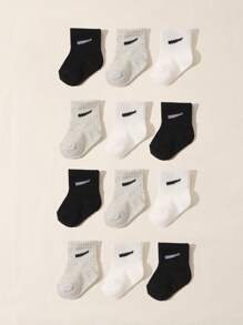 12pcs/Set Toddler/Infant Random Candy-Color Daily Casual Elastic Mid-Calf Socks, Summer